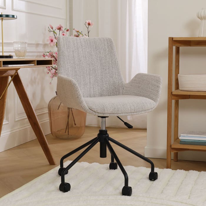 Nout-Eef bureaustoel beige gemêleerd - zwart onderstel burostoel - vergaderstoel - luxe - met wieltjes - met armleuning - in hoogte verstelbaar - comfortabel - scandinavisch - japandi