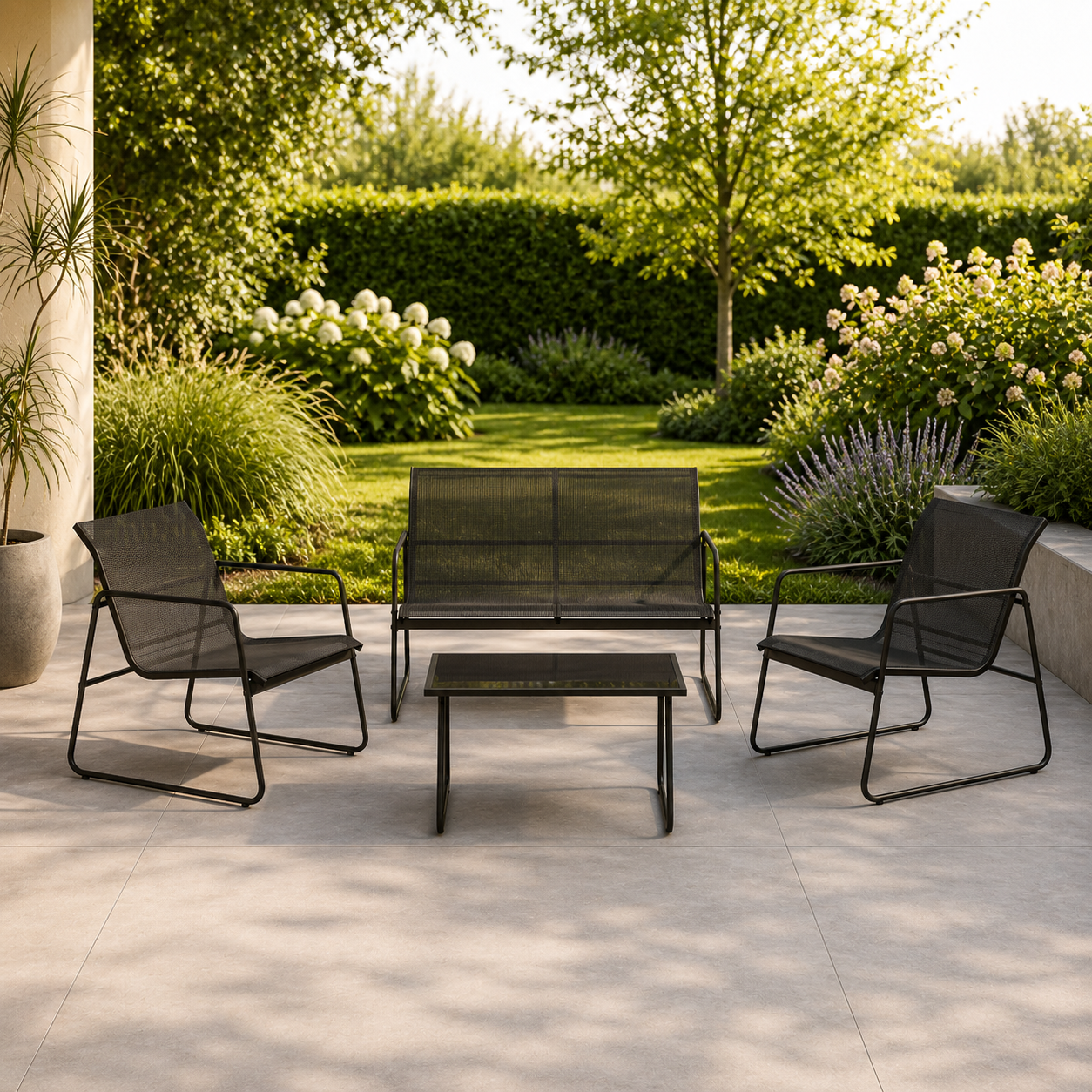 Vidar tuin loungeset 4 delig zwart – tweezits bank, fauteuils en salontafel tuinset - buiten - 4 persoons - outdoor
