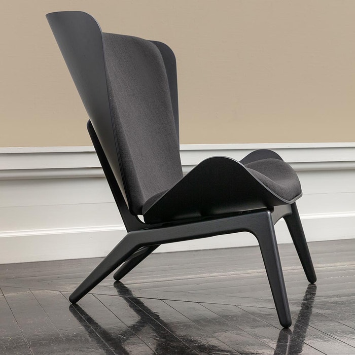 The Reader zwart houten fauteuil slate grey - donkergrijze - beklede