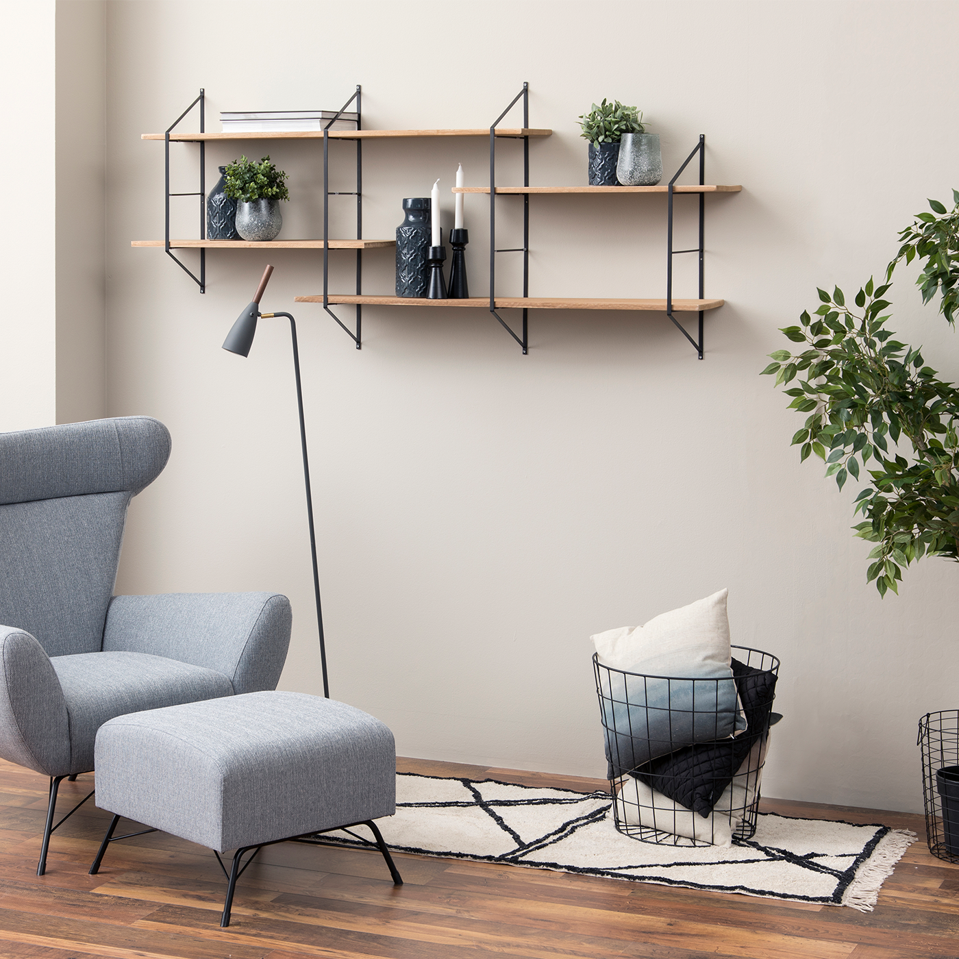 Vera houten wandrek naturel - 191 x 79 cm - wandplanken