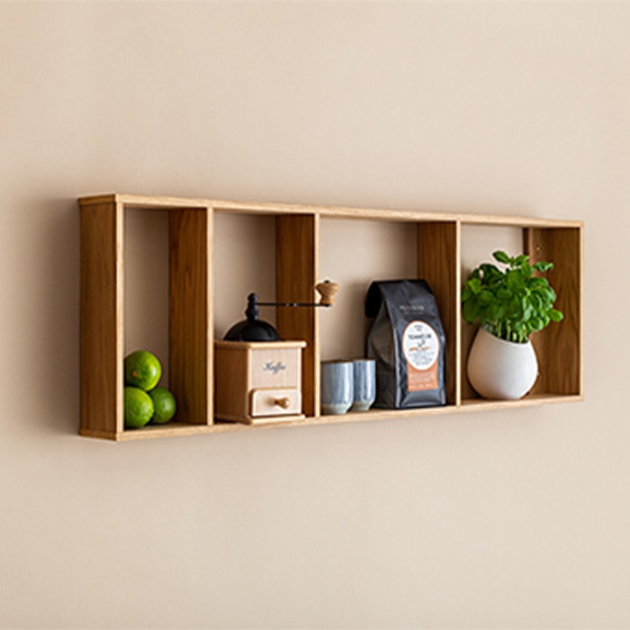 Foursquare - Eikenhouten wandkast - H100 x B32 x D9 cm - woonkamer - keuken - eiken - hangende kast - zwevend