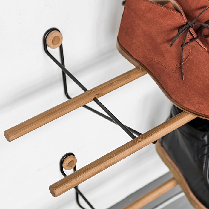 Shoe Rack - Bamboe schoenenrek - B100 x H15 x D25 cm - Zwart - hout - hangend - muur - design - wand