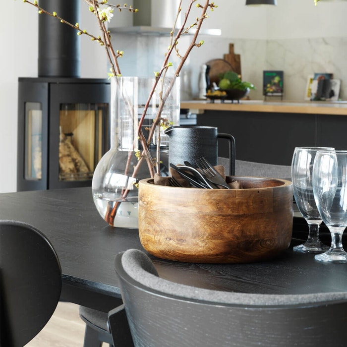 Yumi verlengbare houten eettafel zwart - 190 x 90 cm - eetkamertafel - industrieel - 6 persoons - rechthoekig - scandinavisch