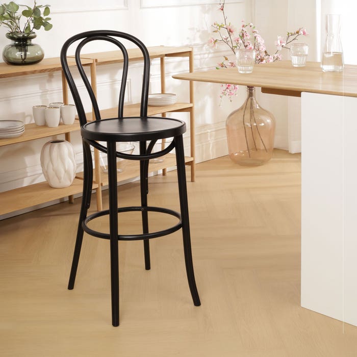 Vienna Thonet No. 18 houten barkruk zwart gebeitst - 75 cm - klassieke - horeca - retro - buighout