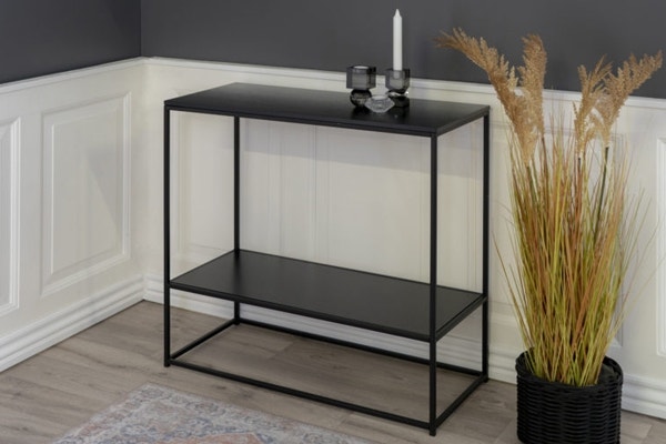 Zwarte sidetable van metaal en hout